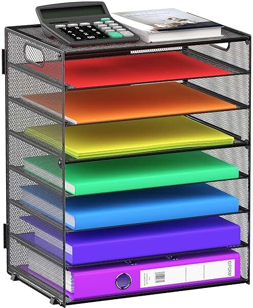8 Tier Paper Letter Tray Organizer with Handles, Mesh Desk File Holder Storage Organization for Home School Classroom & Office (Black) - Product Image