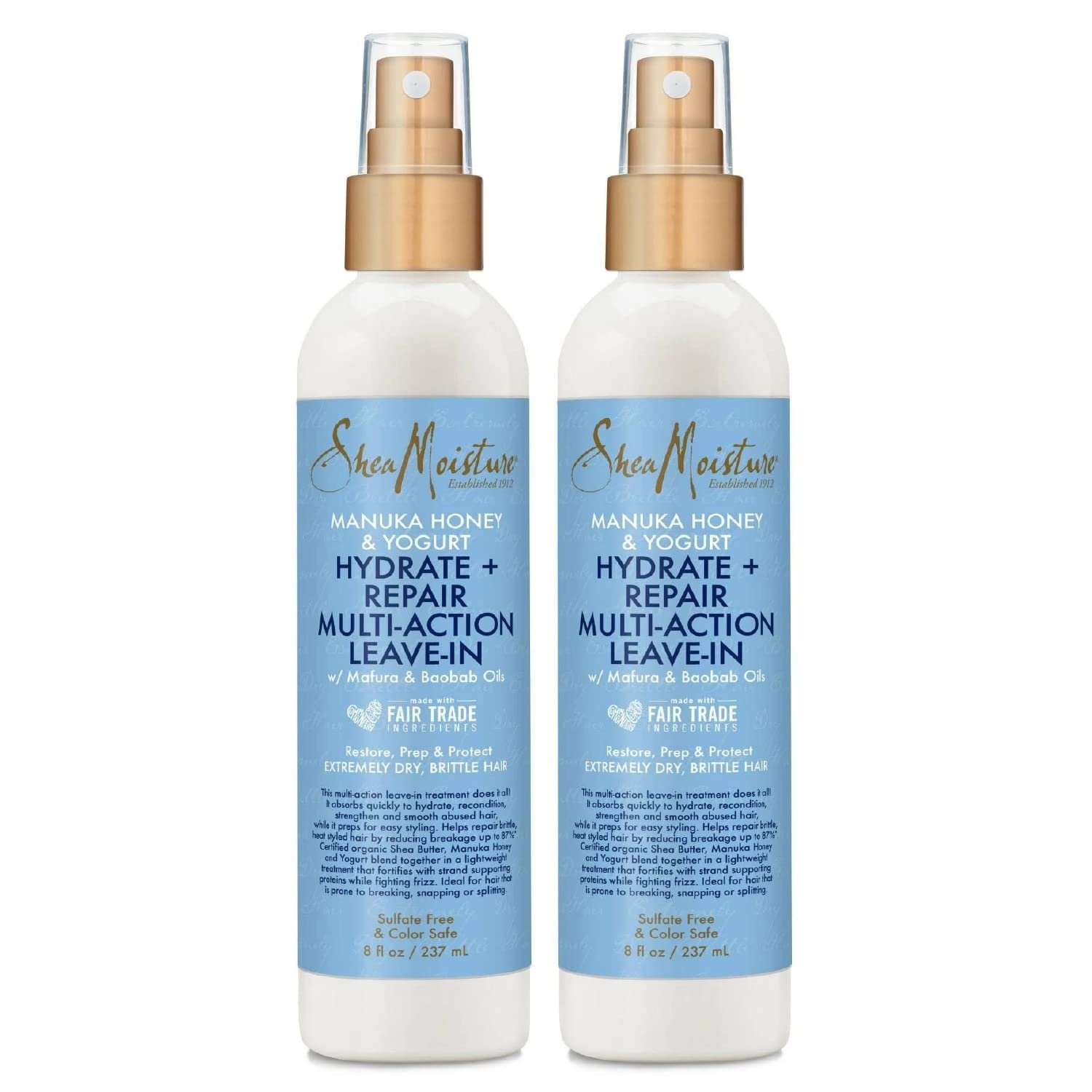 Shea Moisture Leave-In Conditioner, Multi-Action Spray 2-Pack, Manuka Honey & Yogurt Hydrate & Repair for Dry, Damaged Hair, 8 Oz Ea - Product Image