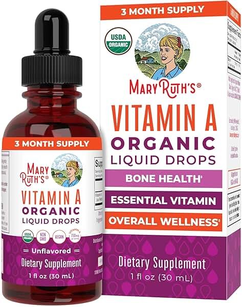 MaryRuth Organics USDA Organic Vitamin A Liquid Drops | 3 Month Supply | Bone Health for Ages 14+ | Essential Vitamin | 750mcg per Serving | Sugar Free | Vegan | Non-GMO | Gluten Free | 1oz - Product Image
