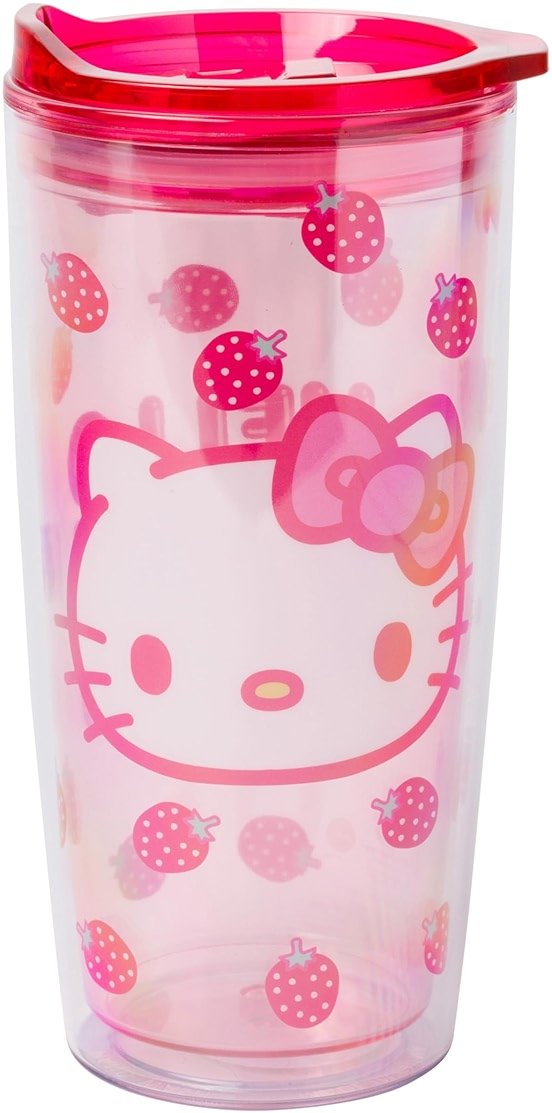 Silver Buffalo Sanrio Hello Kitty Strawberry Double Wall Travel Tumbler with Slide Close Lid, 20 Ounces - Product Image