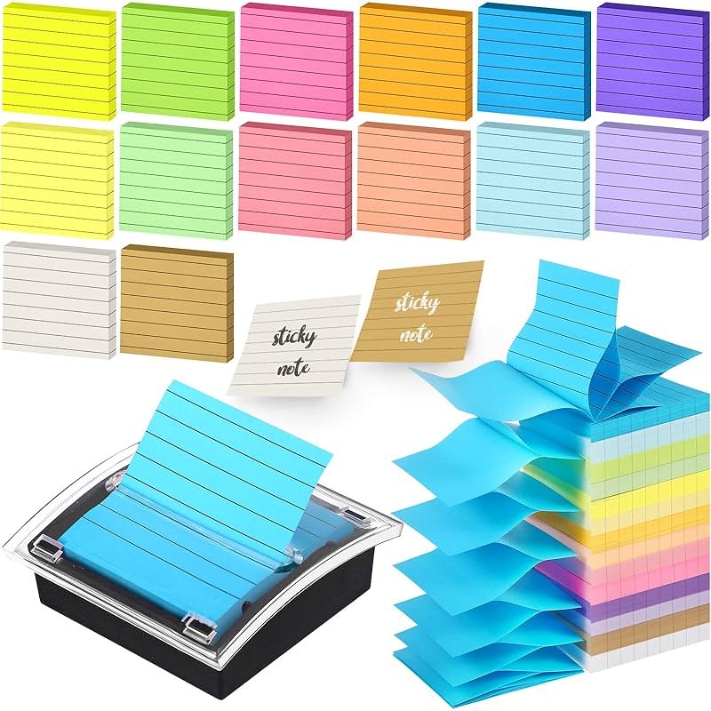 14 Pads Pop up Sticky Notes Colored with Dispenser Set Self Stick Memo Pads Bright Color Adhesive Notes 3x3 Refills and Pop up Sticky Note Holder Black Base Clear Top, 100 Sheet/Pad (Lined Style) - Product Image