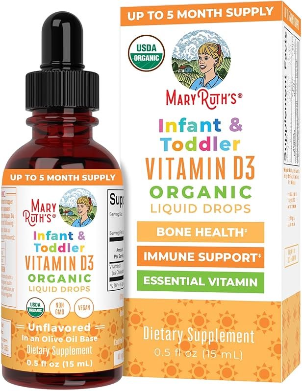MARYRUTH'S USDA Organic Vitamin D Drops | Vitamin D3 Liquid | Sugar Free | Liquid Vitamin D Drops Immune Support for Infants & Toddlers | VIT D3 | Gluten Free | Non-GMO | 90-150 Servings - Product Image