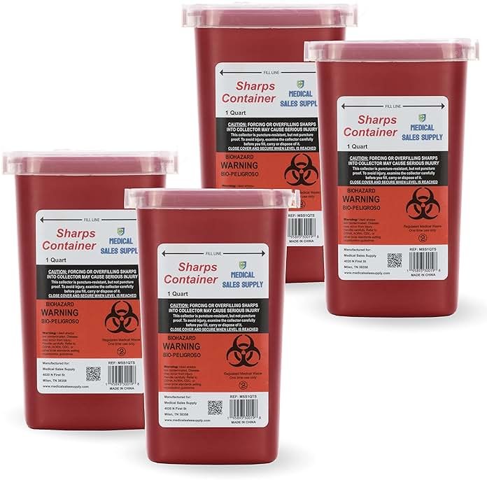 1 Quart | Biohazard Needle and Syringe Disposal Sharps Container with Flip Lid | for Diabetics - Pack of 4 - Product Image