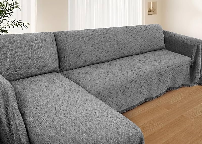 HOMERILLA Sectional Couch Covers 2 Pieces L Shaped Sofa Cover for Sectional Couch L Shape Washable Blanket Furniture Protector for Pets Dogs (Dark Grey, X-Large) - Product Image