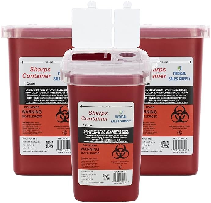 1 Quart | Biohazard Needle and Syringe Disposal Sharps Container with Flip Lid | for Diabetics - Pack of 3 - Product Image