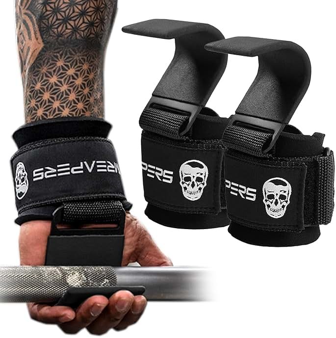 Gymreapers Weight Lifting Hooks (Pair), Heavy Duty Power Wrist Straps Hand Grip Support For Deadlifts, Pull Ups, Shrugs - Gym Gloves For Men and Women - Product Image
