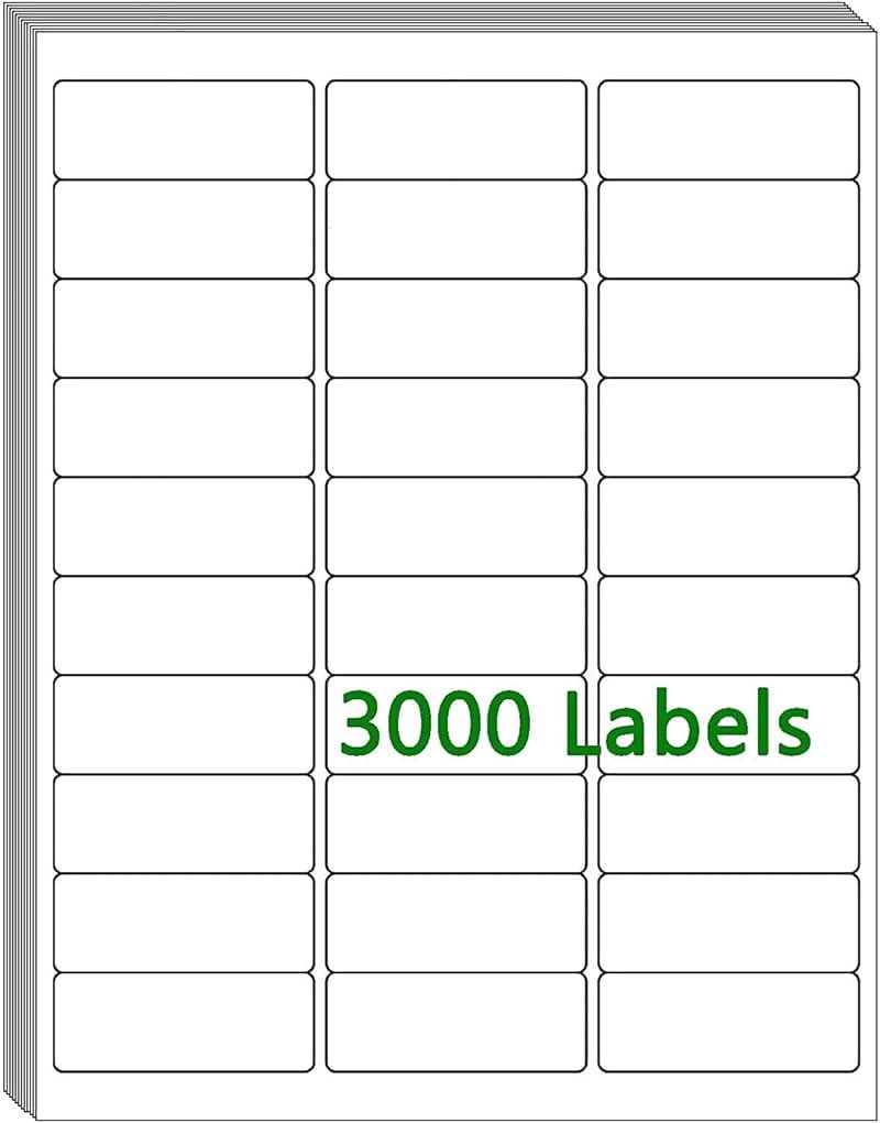 100 Sheets 30 UP 1" x2-5/8 Shipping Labels 3000 Pcs FBA Label Stickers for Laser/Inkjet Printers, White Blank Sticker Name Tags, 30 Per Page - Product Image