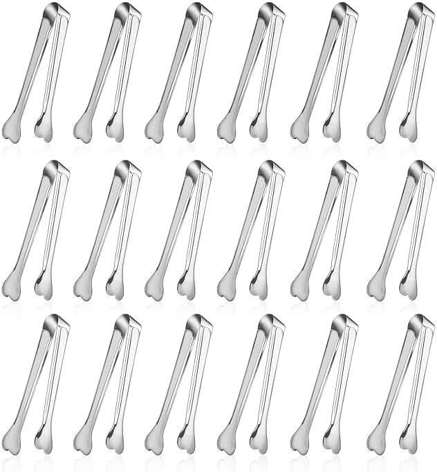 Dmoera 18 Pack Premium Small Serving Tongs, Mini Stainless Steel Appetizer Tongs 4.33Inch Silver - Product Image