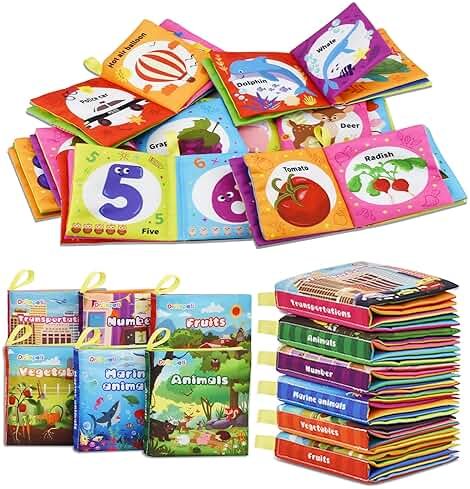 Dr.Rapeti Soft Cloth Books Baby Books Bath Books 6-Pack for Baby Infant Toddler Kids Crinkle Squeaky Washable Chewable Non-Toxic Early Educational Giftable - Product Image