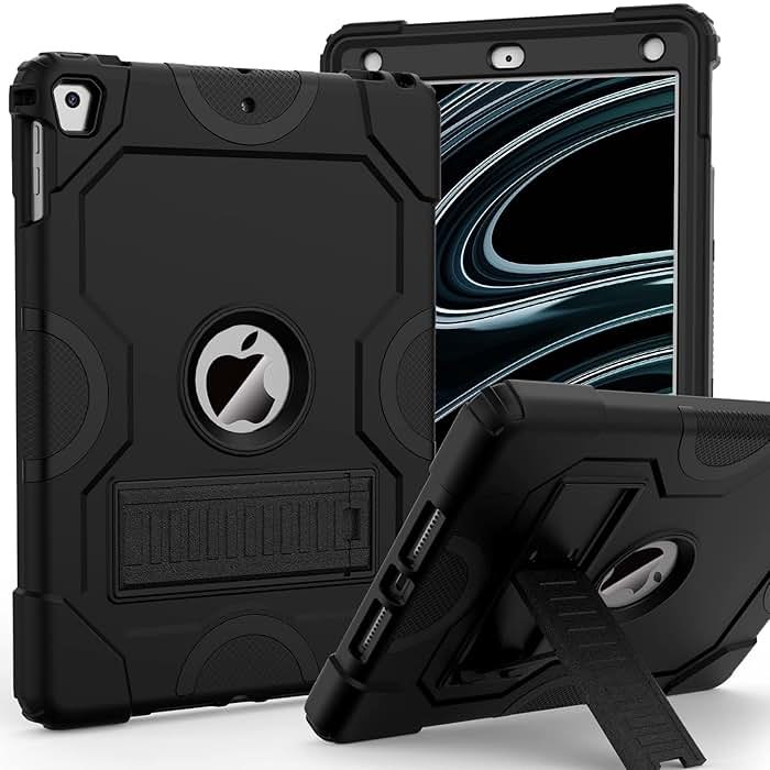 ZoneFoker Case for iPad 6th/5th Generation (9.7 Inch, 2018/2017 Model),iPad Air 2 & 1st, iPad Pro 9.7 2016,Heavy Duty Shockproof Rugged Protective Case, Black - Product Image