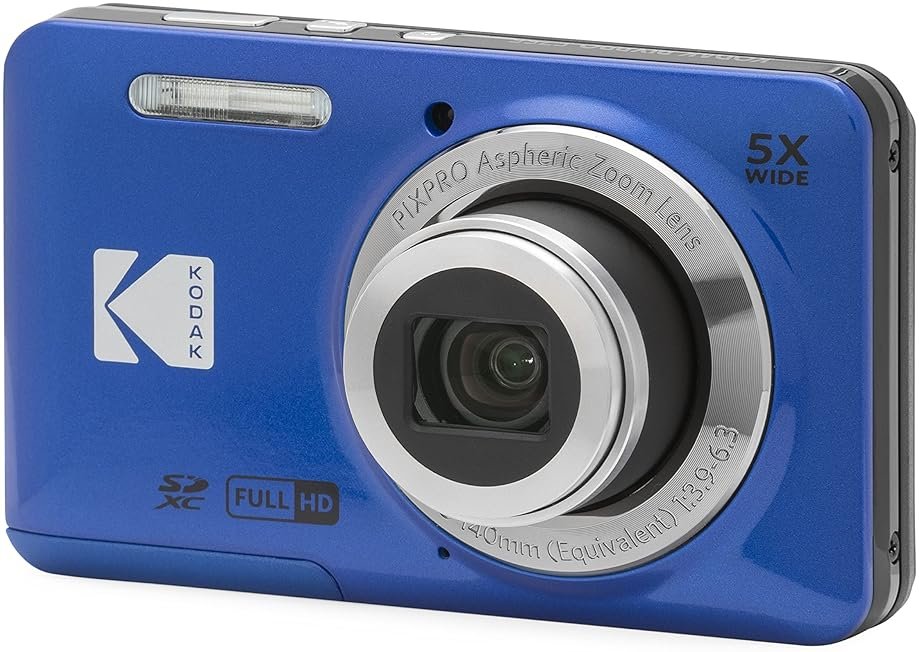 Kodak PIXPRO FZ55 Digital Camera, Compact Point & Shoot with 16MP Sensor, 5X Optical Zoom, 28mm Wide Angle, 1080p Video, Blue - Product Image