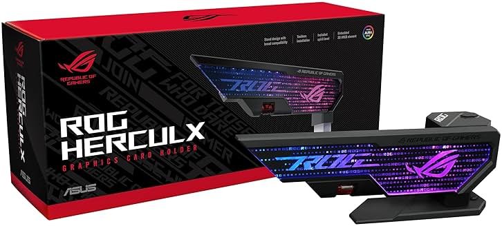 ASUS ROG Herculx GPU Anti-Sag Holder, Solid Zinc Alloy Construction, Easy Toolless Installation, Included Spirit Level, Adjustable Height, Wide Compatibility, Aura Sync RGB, 2 Year Warranty - Product Image