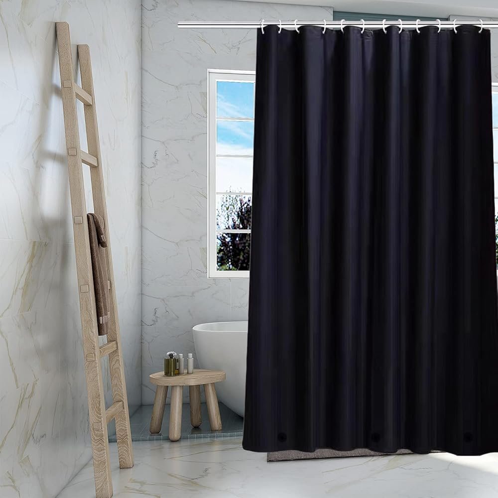TIKABC Black Shower Curtain Liner, 4G PEVA Shower Liner, Plastic Waterproof Shower Curtains, 72x72 inch with Grommet Holes 3 Magnetic Weights(Black) - Product Image