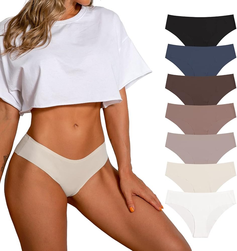 SHARICCA Women Seamless Cheeky Bikini No Show Panties Ladies Invisible Breathable Briefs Soft Stretch Underwear Multi Pack - Product Image