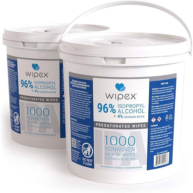 Wipex 96% Isopropyl Alcohol Wipes Electronic Wipes - Cleanrooms, Lab Alcohol Wipes, Electronic Cleaning Wipes for Sensitive Equipment, SMS Cloth Economy-Size (2 pack, 2000 wipes) - Product Image