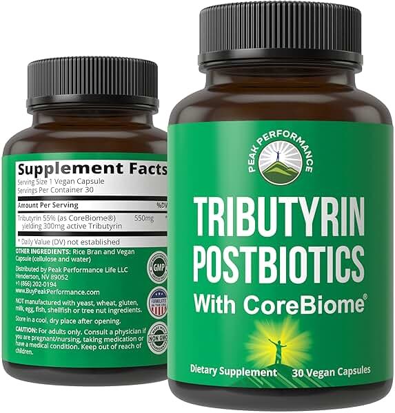 CoreBiome Tributyrin Postbiotic Supplement Clinically Tested for Gut Health. More Effective Than Sodium Butyrate Capsules. High Bioavailability Post Biotics for Digestive, Leaky Gut, Colon, Microbiome - Product Image