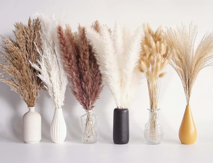 110 PCS Dried Pampas Grass Bouquet, Boho Table Decor, Bunny Tails Dried Flowers, Brown Pompas, White Pampas Grass for Wedding, Home, Rustic Party, Baby Shower Decorations - Product Image