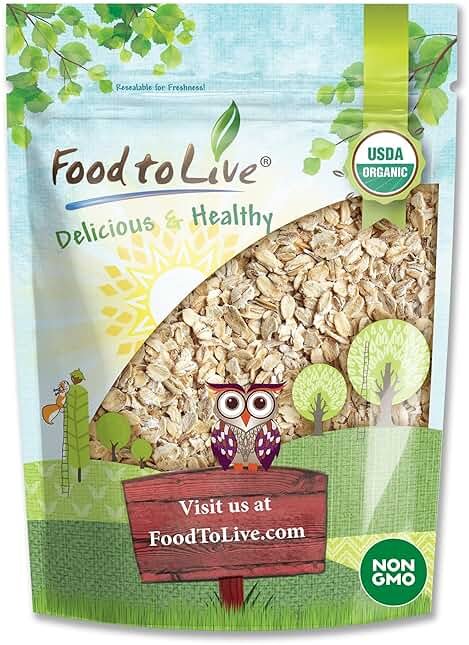 Food to Live Organic Quick Cooking Rolled Oats – Non-GMO, 1-Minute Oatmeal, 100% Whole Grain, Thin Flakes, Uncooked, Vegan, Bulk. Rich in Protein, Fiber. Great for Breakfast Cereal, Granola, Baking - Product Image