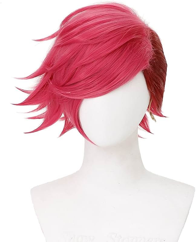 HUNIGIR Hot Pink Wig Short Straight Layered Male Red Wig Heat Resistant Synthetic Hair Replacement (Rose Red) - Product Image