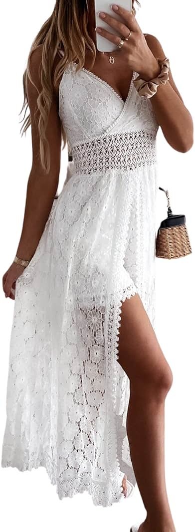 CUPSHE Women's Ruching Smocking Jumpsuit Summer Slip V Neck Backless Maxi High Low - Product Image