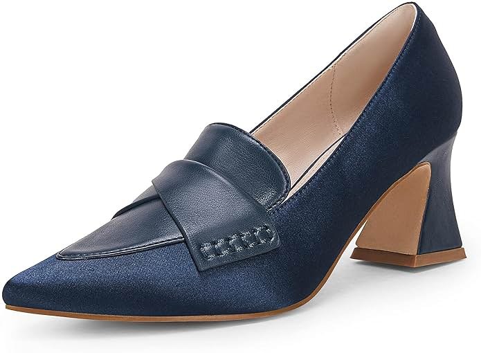 Women's Chunky Block Low Heels Pumps Stitching Retro Work Office Dress Shoes - Product Image