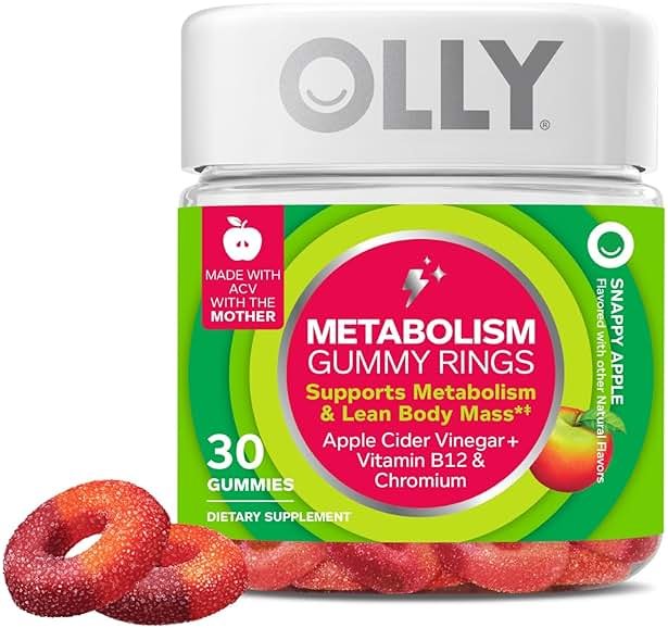 OLLY Metabolism Gummy Rings, Apple Cider Vinegar, Vitamin B12, Chromium, Energy and Digestive Health, Chewable Supplement, Apple Flavor - 30 Count - Product Image