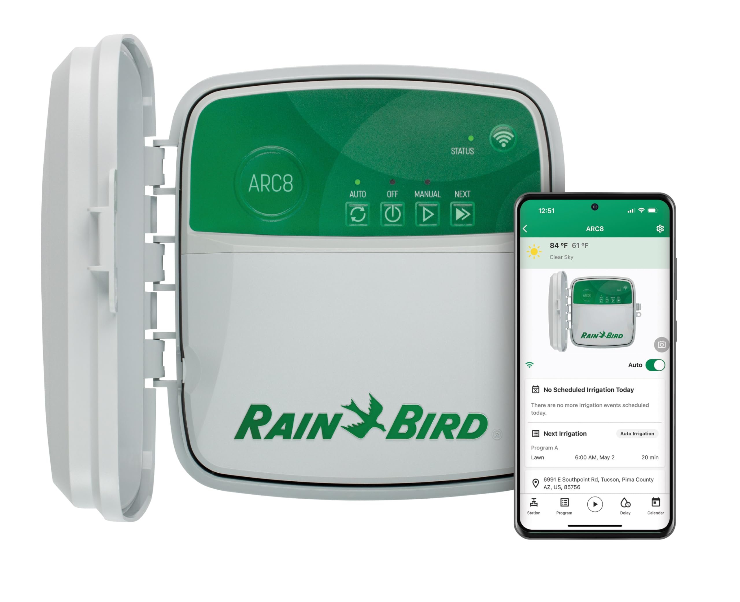 Rain Bird ARC8 App-Based Indoor/Outdoor Smart WiFi Irrigation Sprinkler Timer/Controller, 8-Zone/Station, EPA WaterSense Certified, Compatible with Alexa, Indoor/Outdoor 8-Station - Product Image