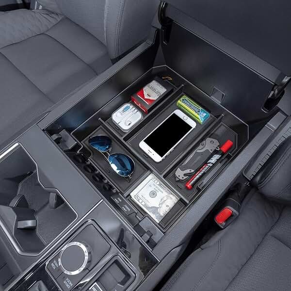 JDMCAR Center Console Organizer Compatible with 2022-2025 2026 Toyota Tundra Accessories and 2023-2026 toyota sequoia Armrest Secondary Storage Box ABS Material with Non-Slip Mats (Black Trim) - Product Image