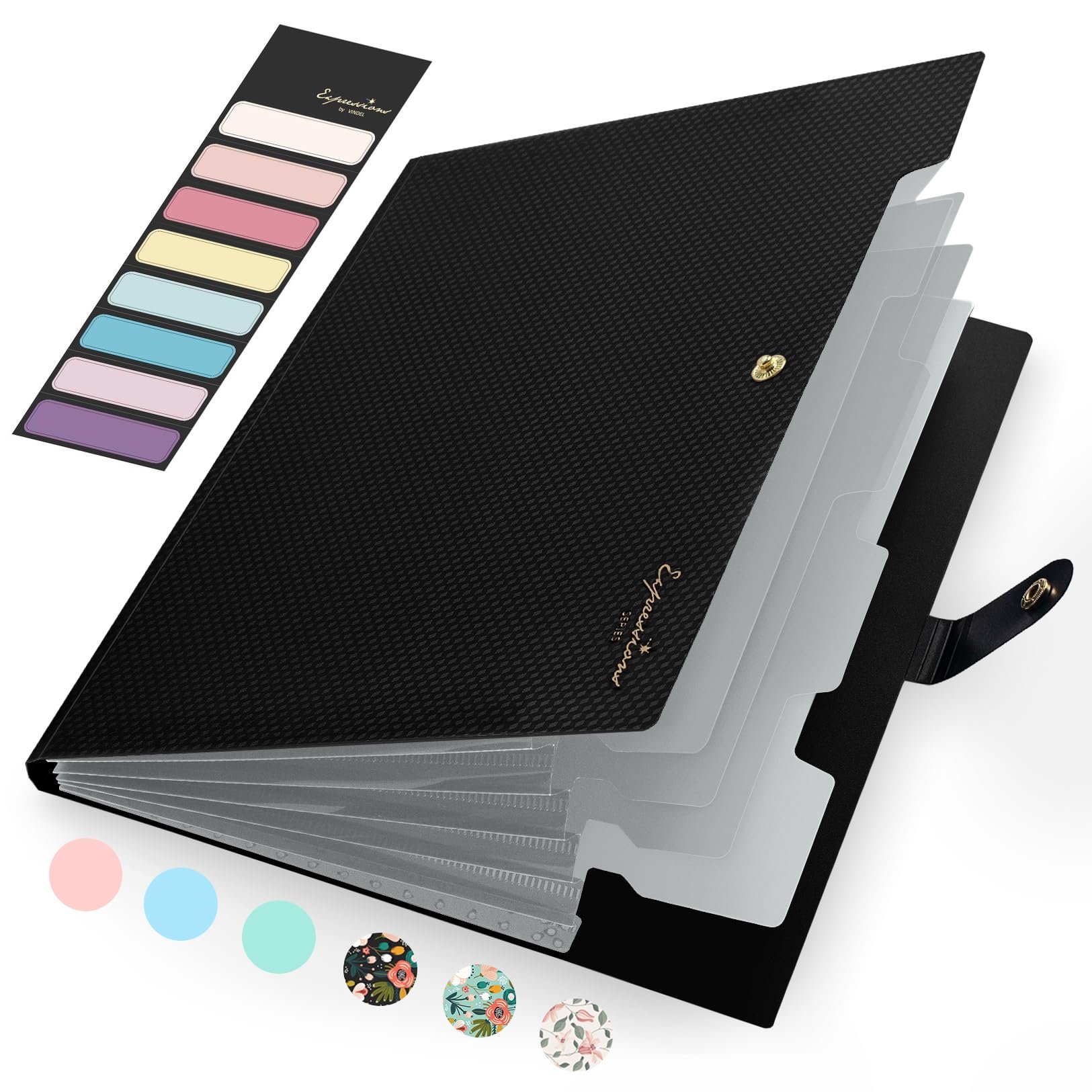 Sooez Accordion File Organizer, Letter Size Expanding File Folder with Labels, 5 Pocket Folders for Document, Portable Paper Bill Receipt Organizer for Home School Office Supplies, A4 Size, Black - Product Image