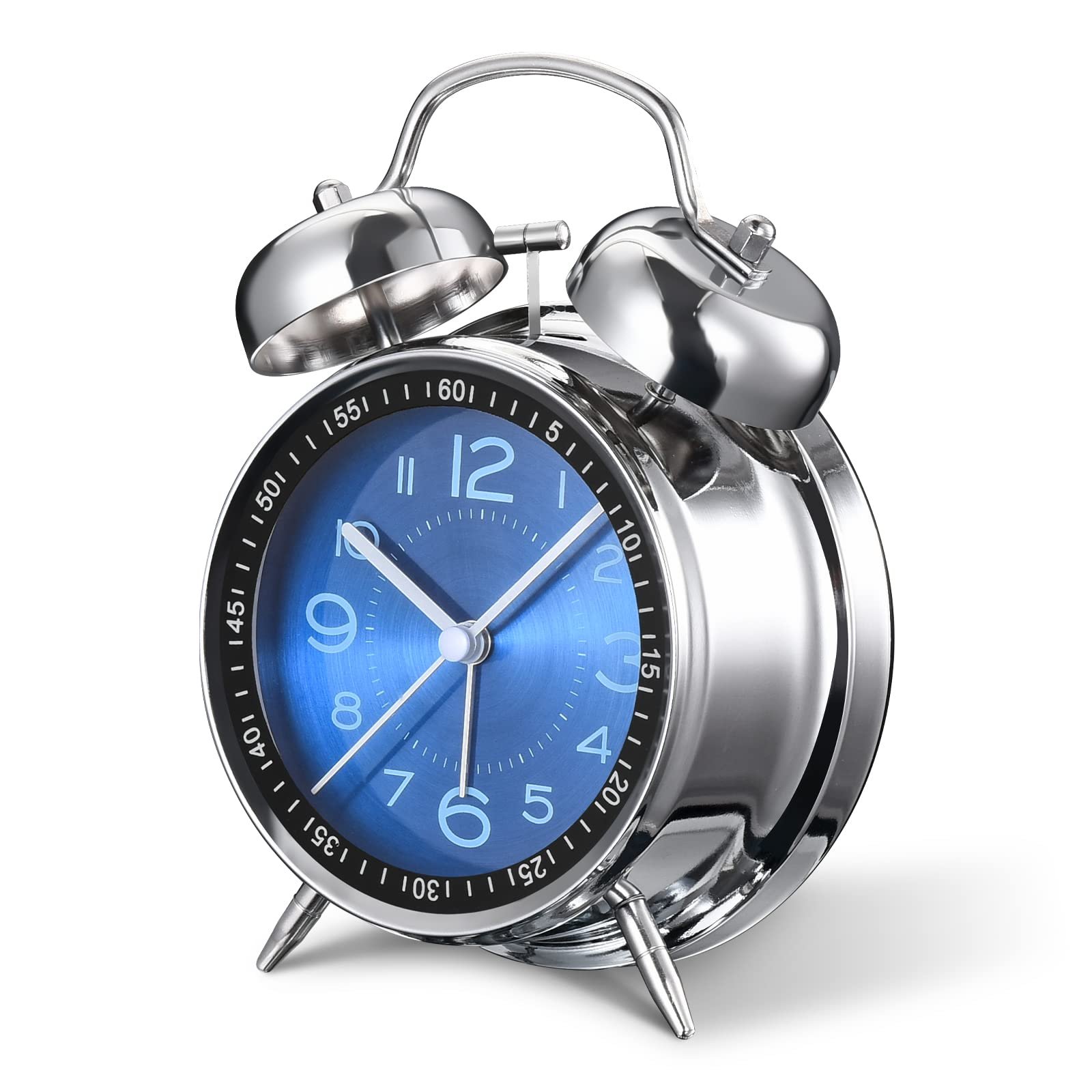 Cadmos Loud Alarm Clock for Heavy Sleepers Adults,Retro 4 Inch Silent Non-Ticking Quartz with Backlight,Twin Bell Analog Kids Alarm Clocks for Bedrooms Bedside (Blue) - Product Image
