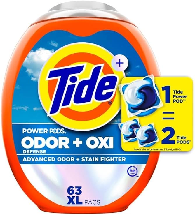 Tide Odor Defense + Oxi Laundry Detergent Pacs, Original Scent, 63 Count, Advanced Odor + Stain Fighter - Product Image