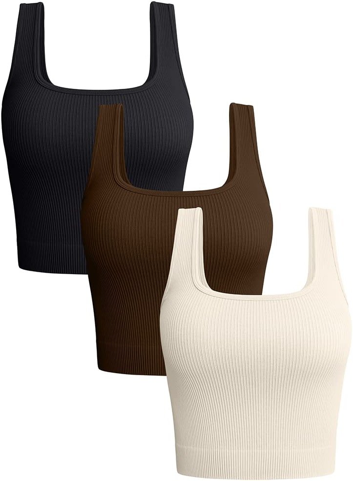 OQQ Women's 3 Piece Tank Tops Ribbed Seamless Workout Exercise Shirts 2025 Summer Basic Camis - Product Image