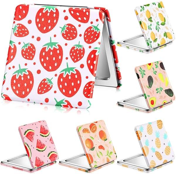 Vicenpal Compact Summer Mirror Small Pocket Fruit Design Mini Magnifying Portable Makeup Compact PU Leather Double Sidepocket Mirror for Mother's Day Women Party Baby Shower Gifts(Fruit Style) - Product Image