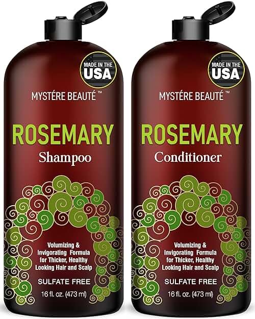 MYSTÉRE BEAUTÉ Rosemary Shampoo and Conditioner Set for Hair Growth - 16 oz Each - Sulfate Free with Biotin, Keratin & Argan Oil - Strengthens, Thickens & Reduces Thinning for Men and Women - Product Image
