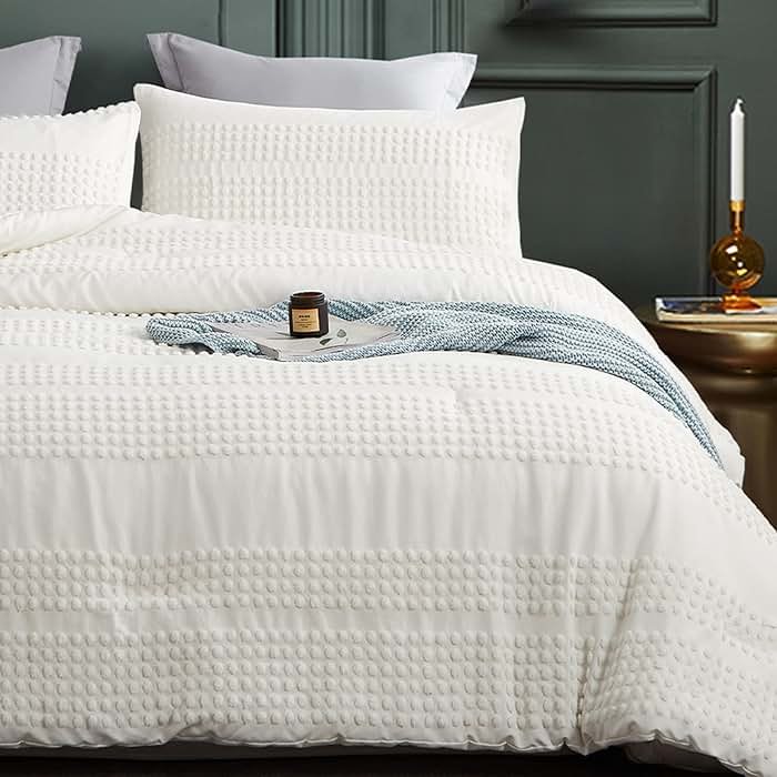 Cupocupa Queen Comforter Set White Comforters Queen Size Sets Boho Tufted Shabby Chic Vintage Farmhouse Bedding Set Soft Fluffy Lightweight Comforter with 2 Pillow Cases for All Season - Product Image