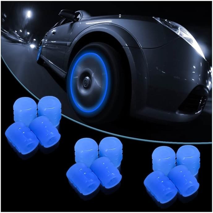 Luminous Tire Valve Stem Caps for Car, 12PCS Fluorescent Glow in The Dark Air Caps Cover, Illuminated Corrosion Resistant Tire Pressure Caps, Universal for Car, Truck, SUV, Motorcycles, Bike (Blue) - Product Image