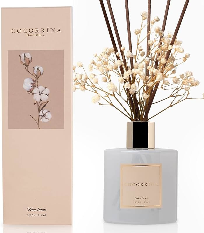 Cocorrína Reed Diffuser Set, Clean Linen 6.7 fl oz Scented Diffuser with Sticks Home Fragrance Reed Diffuser for Bathroom Shelf Decor - Product Image