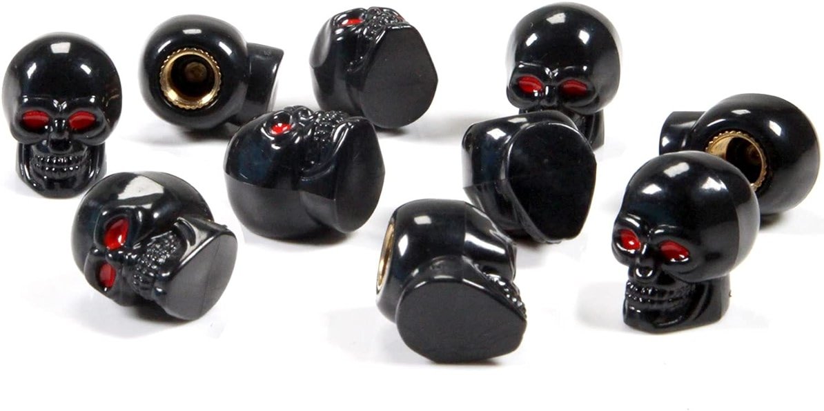 Dsycar Black Tire Valve Stem Caps, 10 Pack Skull Style Valve Caps, Antirust Copper Liner Tire Caps, Universal for Cars, SUVs, Bike, Trucks and Motorcycles Black - Product Image