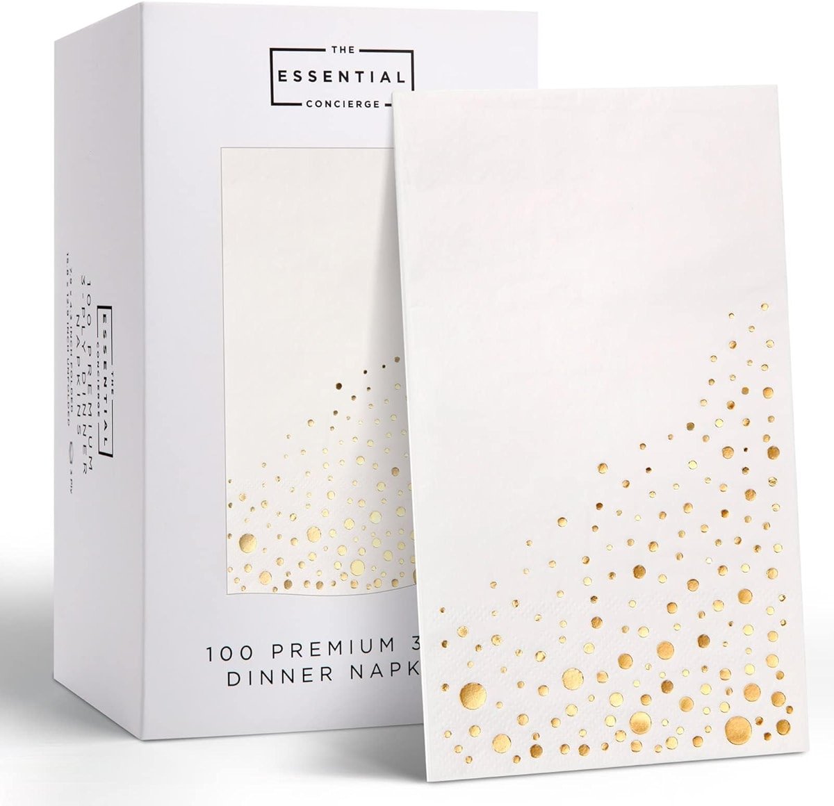 Stylish Gold Dinner Napkins, 100 White and Gold Napkins, Disposable Party Napkins, 7.5x4.25 Inch Wedding Napkins for Reception, 3-Ply Dinner Napkins, Disposable Napkins for Party, Gold Paper Napkins - Product Image