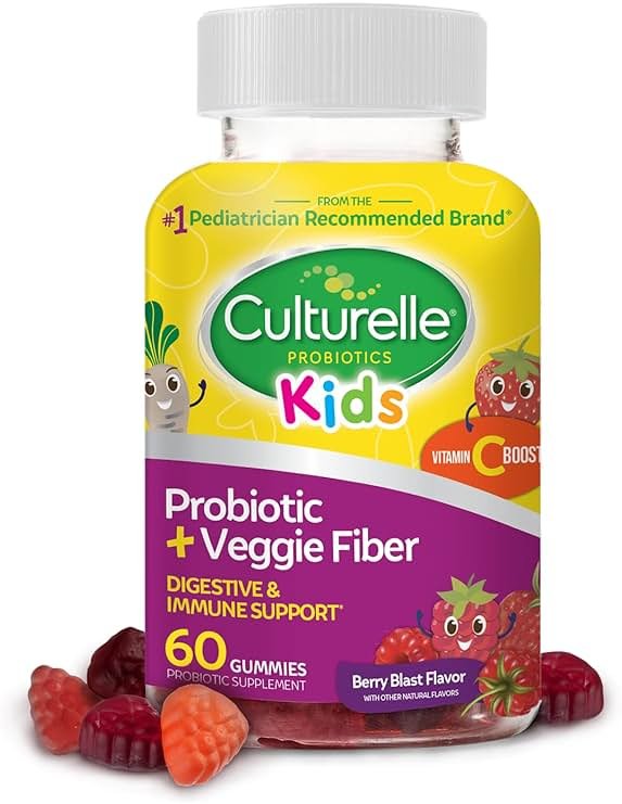 Culturelle Daily Probiotic For Kids + Veggie Fiber Gummies (Ages 3+) - 60 Count - Digestive Health & Immune Support – Berry Flavor with a Vitamin C Boost - Product Image