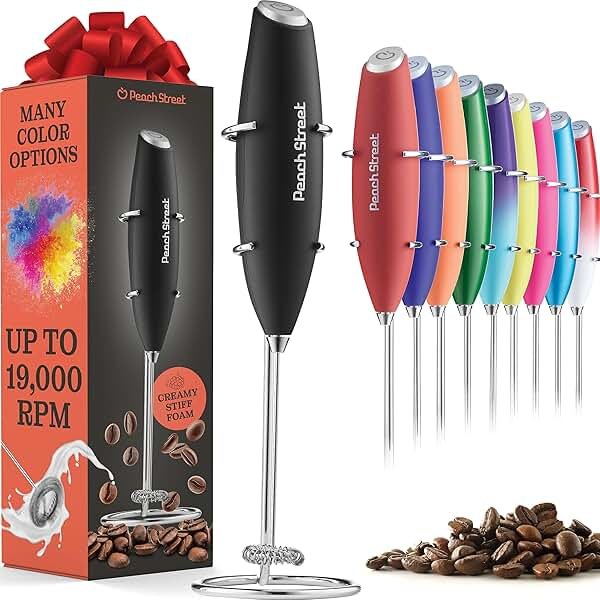 Powerful Handheld Milk Frother, Mini Milk Frother Wand, Battery Operated Stainless Steel Drink Mixer - Frother Stand for Milk Coffee, Lattes, Cappuccino, Frappe, Matcha, Hot Chocolate. Gift - Product Image
