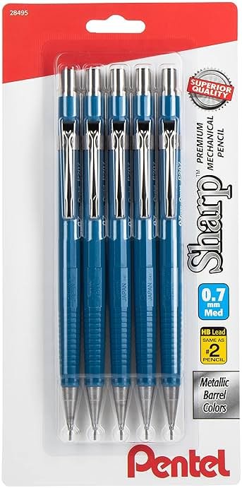 Pentel Sharp Mechanical Pencil (0.7mm), Blue Barrel 5 Pack - Product Image