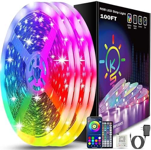 Keepsmile 100ft Led Strip Lights (2 Rolls of 50ft) Bluetooth Smart App Control Music Sync Color Changing RGB Led Light Strip with Remote,Led Lights for Bedroom Room Home Decor Party Festival - Product Image