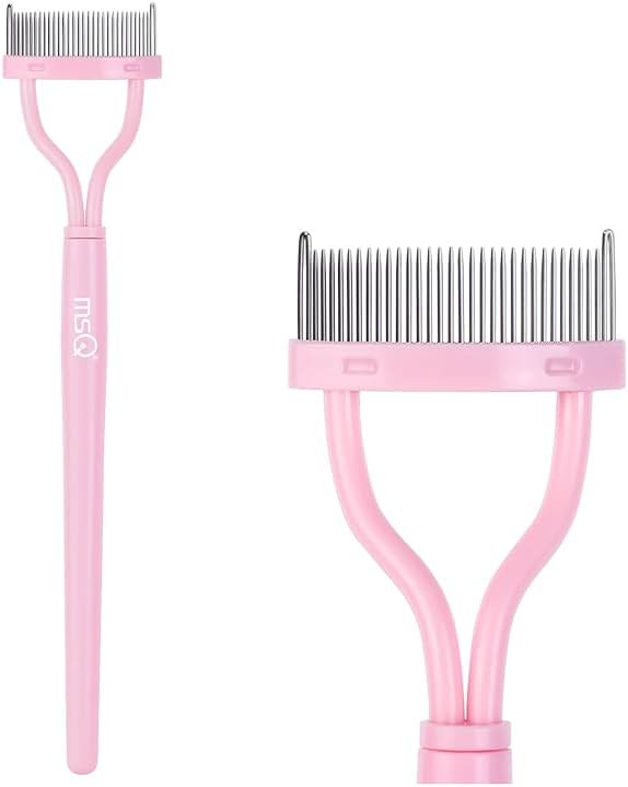 Eyelash Comb Separator MSQ Eyelash Mascara Brush and Comb Lash Separator With Comb Cover Arc Designed Cosmetic Brushes Tool Pink (Includes a Mascara Wand) - Product Image