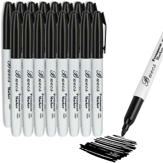 Buecs Permanent Markers, 128 Count Black Permanent Markers, Fine Point, Waterproof & Smear Proof Markers, Quick Drying, Office Supplies for School, Office, Home - Product Image