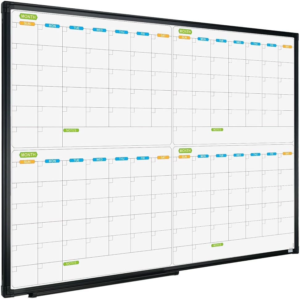JILoffice Magnetic Dry Erase Calendar Whiteboard, 4 Month White Board Planner 36 X 24 Inch, Black Aluminum Frame Wall Mounted Board for Office Home and School - Product Image
