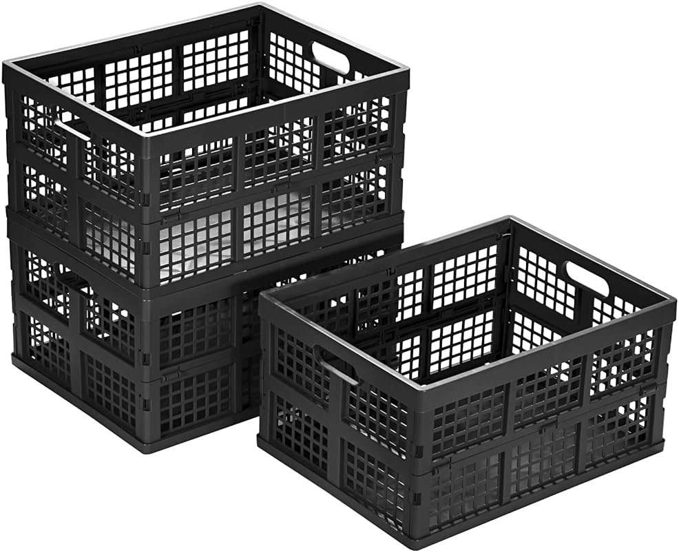 Eslite 34L Large Plastic Folding Storage Crates,Collapsible Crates for Storage,Pack of 3 (Black) - Product Image