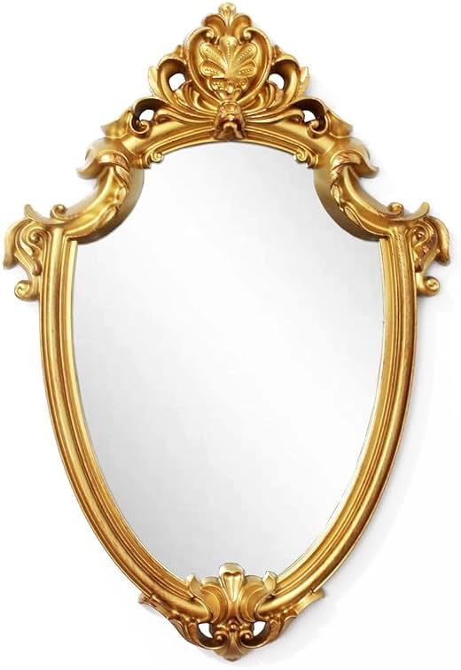 Eaoundm 16.5 x 11 inch Vintage Mirror Antique Mirror Decorative wall Mirror Shield Shape (Brush Gold) - Product Image