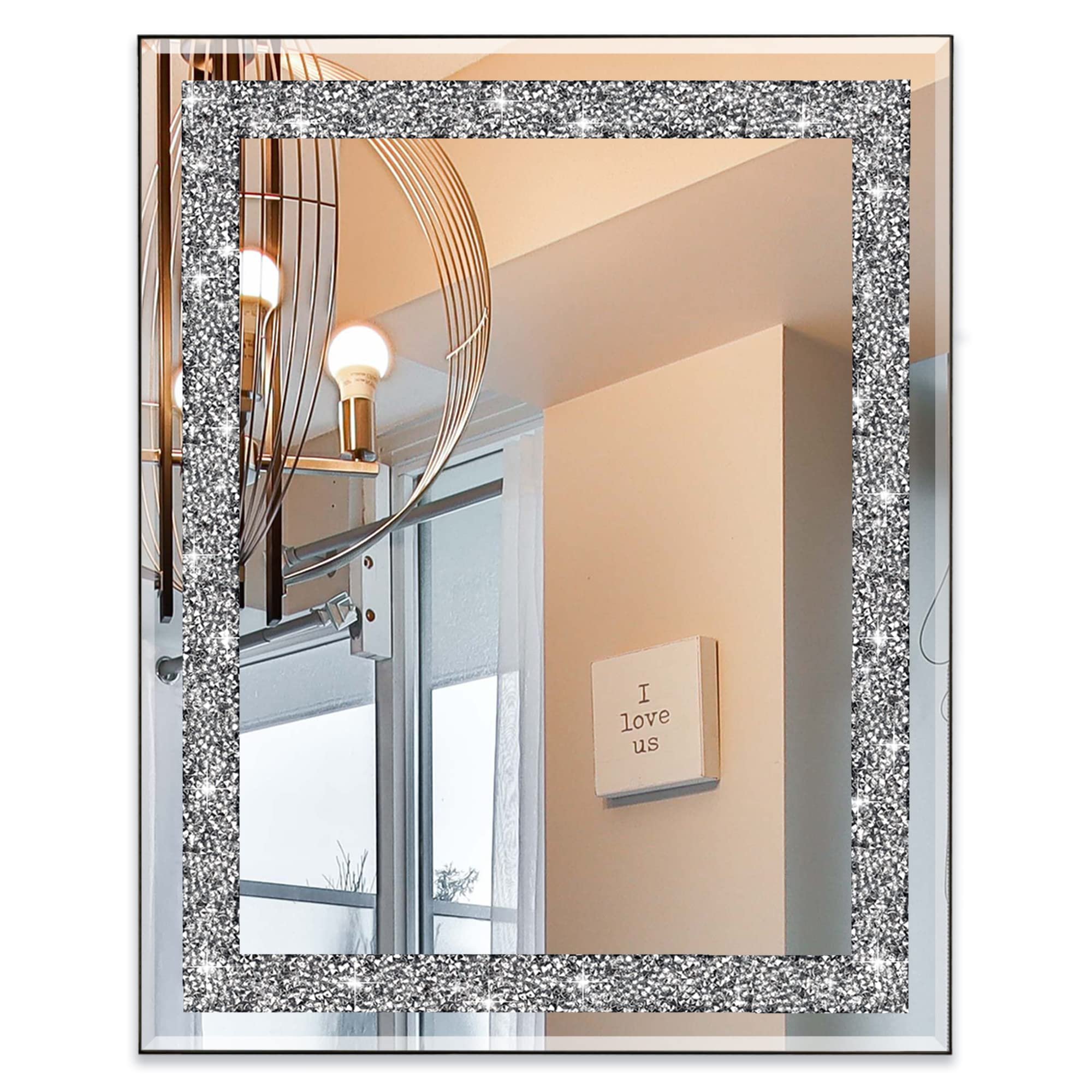 Ruomeng Rectangular Wall Mirror, 16" x 20", Crystal Crush Diamond, Bathroom, Entryway & Bedroom - Product Image