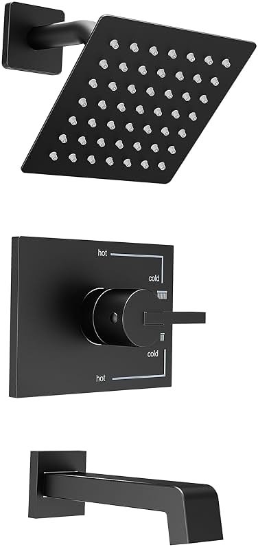 SOOOHOT Shower Fixtures, Black Shower Faucet Set with 6 Inch Matte Black Shower Head and Tub Spout, Black Shower Head and Handle Set (Valve Included) - Product Image